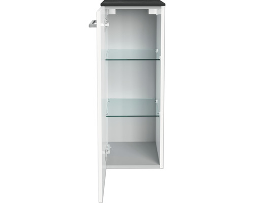 Armoire midi Oxford 82,2 x 30,2 x 32 cm blanc 2 portes Armoire haute de salle de bains ouverte avec étagères en verre