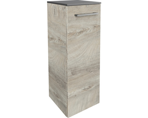 Armoire midi Oxford 82,2 x 30,2 x 32 cm chêne nature Oak 2 portes Armoire haute en bois avec tiroir pour salle de bain