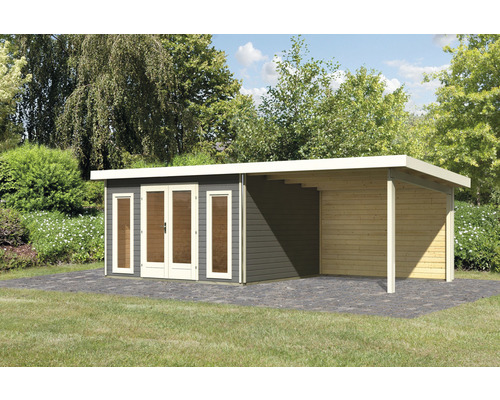 Abri de jardin moderne avec carport en bois à l''extérieur