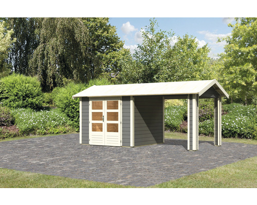 Abri de jardin Karibu Theresa 3 avec 1 élément d'extension du toit 480 x 240 cm gris terre cuite