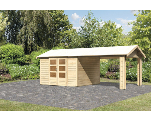 Abri de jardin Karibu Theresa 7 avec 1 élément d'extension du toit 648 x 348 cm naturel