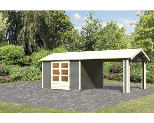 Abri de jardin Karibu Theresa 7 avec 1 élément d'extension du toit 648 x 348 cm gris terre cuite