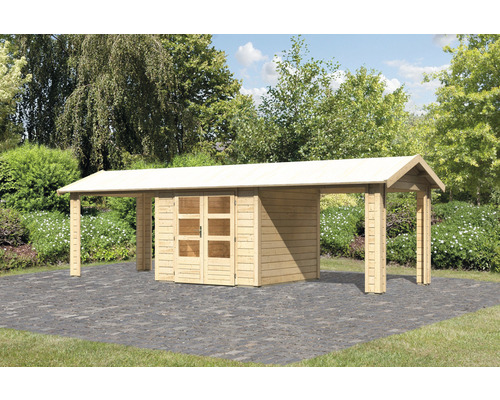 Abri de jardin Karibu Theresa 3 avec 2 éléments d'extension du toit 720 x 240 cm naturel