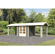 Gartenhaus Karibu Theresa 3 inkl. 2 Dachausbauelementen 767 x 288 cm terragrau