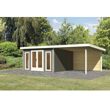 Gartenhaus Karibu Badeburg 3 inkl. Anbaudach 3,3 m und Rückwand 724 x 393 cm terragrau