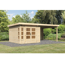 Abri de jardin en bois avec auvent à l''extérieur