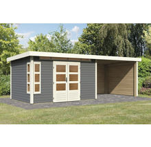 Gartenhaus Karibu Kastorfa 7 inkl. Anbaudach 3,2 m, Seiten- und Rückwand 702 x 273 cm terragrau