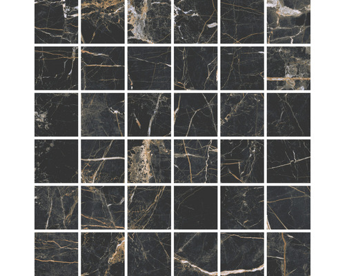Feinsteinzeugmosaik Marquina gold 29,7 x 29,7 cm Mosaikfliese mit Marmoroptik