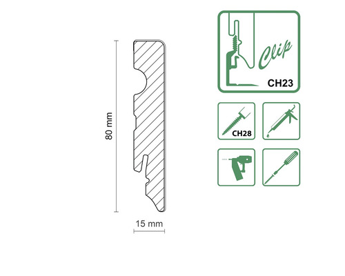 Baguette profilée avec système de clips et indications de mesure