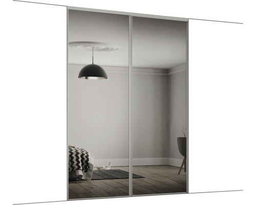 Module de porte coulissante Spacepro miroir, 2400x1500 mm avec roulettes + kit de rails de guidage