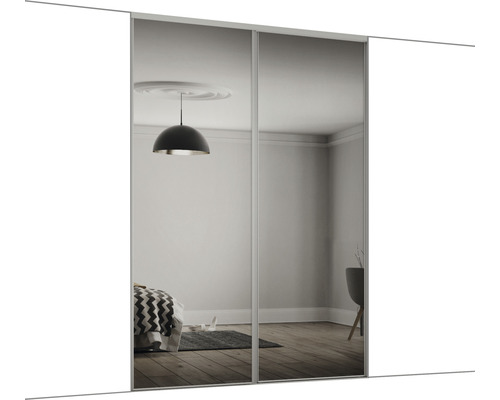 Module de porte coulissante Spacepro miroir, 2400x1800 mm avec roulettes + kit de rails de guidage
