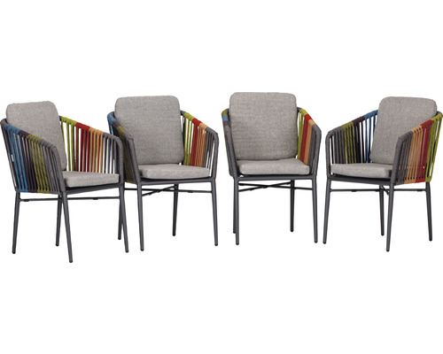 Kit de chaises de jardin acamp avec dossier manhattan ensemble de 4 pièces 62 x 82 x 56 cm aluminium acier anthracite accoudoir coloré
