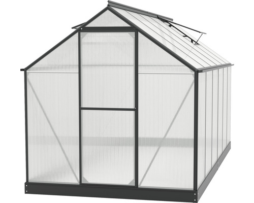 Serre avec panneaux en polycarbonate et fenêtre de toit
