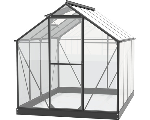 Serre avec cadre en acier et panneaux de verre