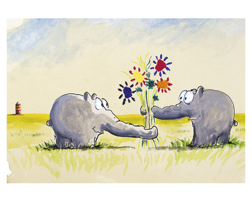 Carte postale éléphants avec fleurs 14,8x10,5 cm