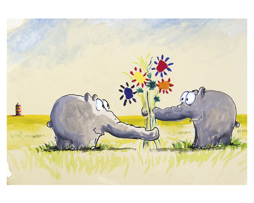 Carte postale éléphants avec fleurs 14,8x10,5 cm Carte postale éléphants avec fleurs 14,8x10,5 cm