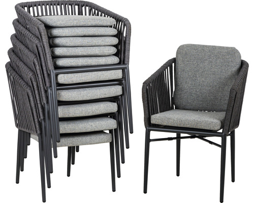 Kit de chaises de jardin acamp avec dossier manhattan ensemble de pièces 6 61 x 81 x 61 cm aluminium acier anthracite