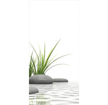 Arrangement décoratif avec des pierres, de l''eau et de l''herbe pour une ambiance paisible
