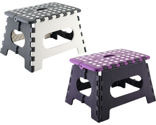 Tritthocker klein Kunststoff faltbar 35x22 cm grau/lila sortiert Zwei Klapptritte mit Punktmuster