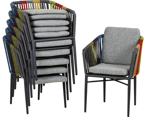 Kit de chaises de jardin acamp avec dossier manhattan ensemble de 6 pièces 62 x 82 x 56 cm aluminium acier anthracite accoudoir coloré