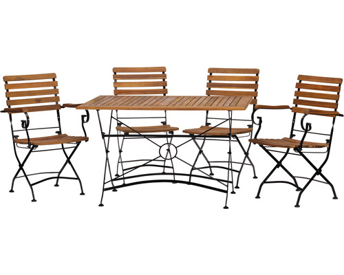 Ensemble meubles de jardin acamp Linau 4 places composé de: 2x fauteuils, 2x chaises, table fer bois anthracite rabattable