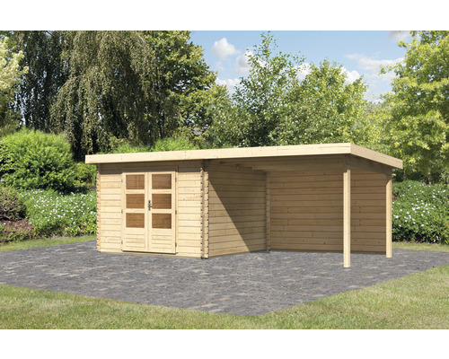 Abri de jardin Karibu Großglockner 5 y compris extension de toit 3 m et paroi arrière 579 x 297 cm naturel