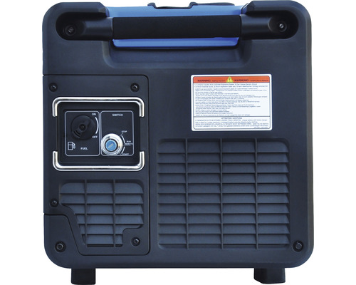 Vue arrière d''un générateur avec commandes et avertissements