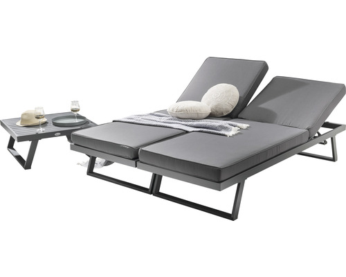 Bain de soleil double avec table d''appoint pour l''extérieur