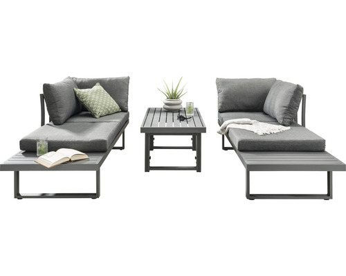 Ensemble de meubles de jardin avec deux chaises longues et une table