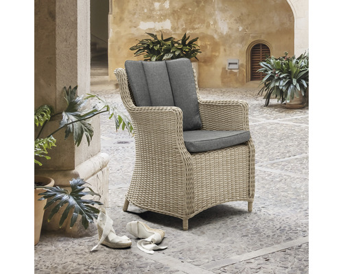 Fauteuil de jardin Destiny Luna 60 x 71 x 87 cm aluminium rotin synthétique beige résistant aux intempéries