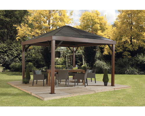 Pavillon SOJAG Valencia 12x12 y compris moustiquaire 363 x 363 cm aspect bois