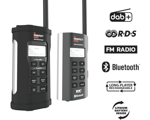 Deux radios de chantier Perfectpro Soloworker avec DAB Plus, RDS, radio FM, Bluetooth et batterie au lithium
