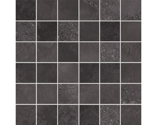 Feinsteinzeugmosaik Loftstone 30 x 30 cm graphite Mosaikfliese mit quadratischen, strukturierten Elementen