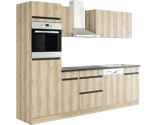 Bloc cuisine complète équipée Optifit Kaya290 270 cm façade chêne sauvage mate, corps chêne sauvage variante réversible démonté