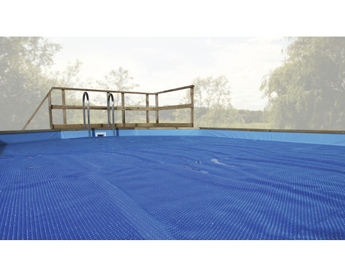 Bâche de couverture thermique pour piscine Weka pour modèle 595 Taille 1 bleu Piscine avec bordure en bois, échelle et couverture de piscine bleue