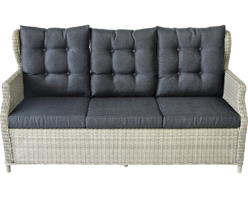 Canapé de jardin avec tressage en polyrotin et coussins gris