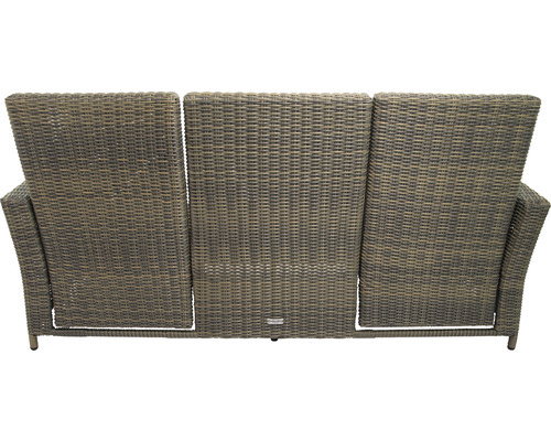 Vue arrière d''un canapé de jardin trois places en rotin
