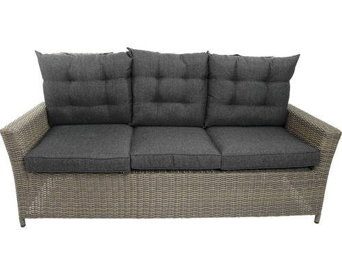 Canapé de jardin avec trois sièges et coussins gris