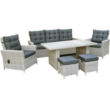 Ensemble de meubles de jardin avec table, canapé, fauteuils et tabourets