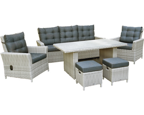 Ensemble de meubles de jardin avec table, canapé, fauteuils et tabourets