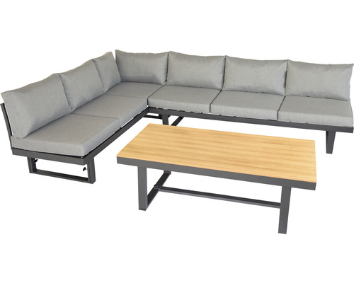 Salon d''angle gris avec table pour l''extérieur