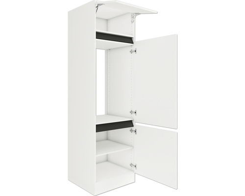 Offener Küchenhochschrank mit Regalböden und zwei Türen