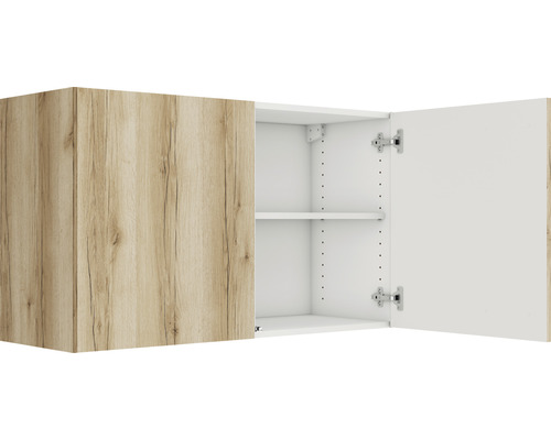 Hängeschrank mit zwei Türen, einer davon offen und Innenregal