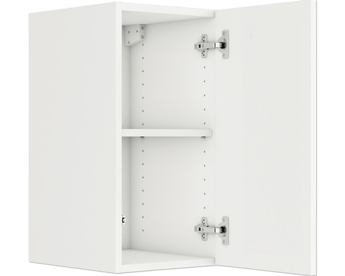Offener weißer Wandschrank mit Einlegeboden und Scharnieren