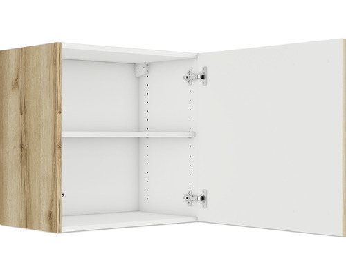 Offener Küchenhängeschrank mit Holztür und zwei Einlegeböden