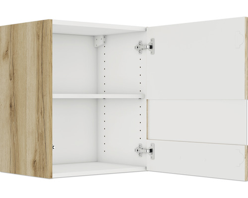 Meuble haut avec deux portes, une porte en bois et une étagère