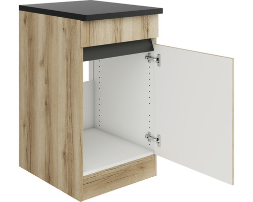 Optifit Spülenschrank Kaya290 BxTxH 50x60x88 cm wildeiche strukturiert matt zerlegt Anschlag reversibel (links oder rechts montierbar)