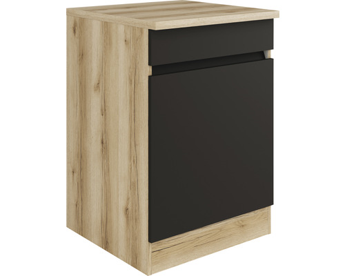 Meuble sous-évier Optifit Noah420 60 x 60 x 88 cm façade anthracite mat corps chêne sauvage