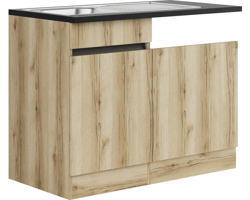 Évier de cuisine avec meuble bas et aspect bois
