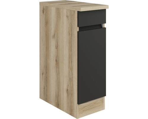 Meuble bas avec tiroir et porte pivotante Optifit Noah420 30 x 60 x 88 cm façade anthracite mat corps chêne sauvage